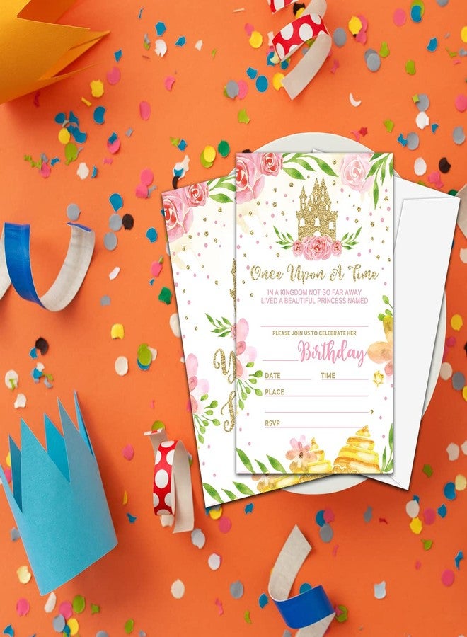 NYCTUG Floral Castle Theme Birthday Invitation(4" X 6"), Fairy Tale Little Princess Party Double-Sided Invites- 20 Invitations With Envelopes-Personalized Party Supplies-A25 - Image 5