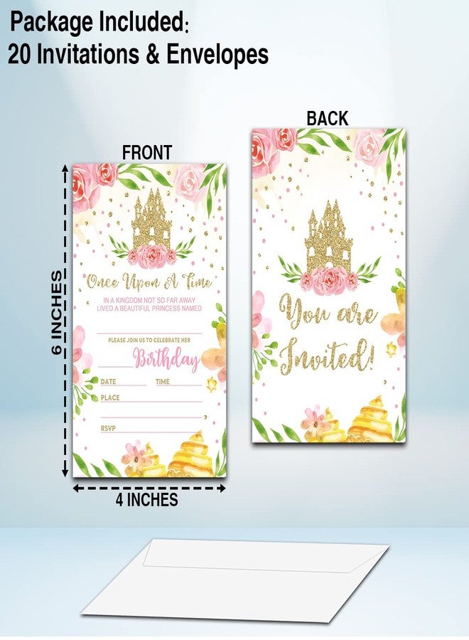 NYCTUG Floral Castle Theme Birthday Invitation(4" X 6"), Fairy Tale Little Princess Party Double-Sided Invites- 20 Invitations With Envelopes-Personalized Party Supplies-A25 - Image 4