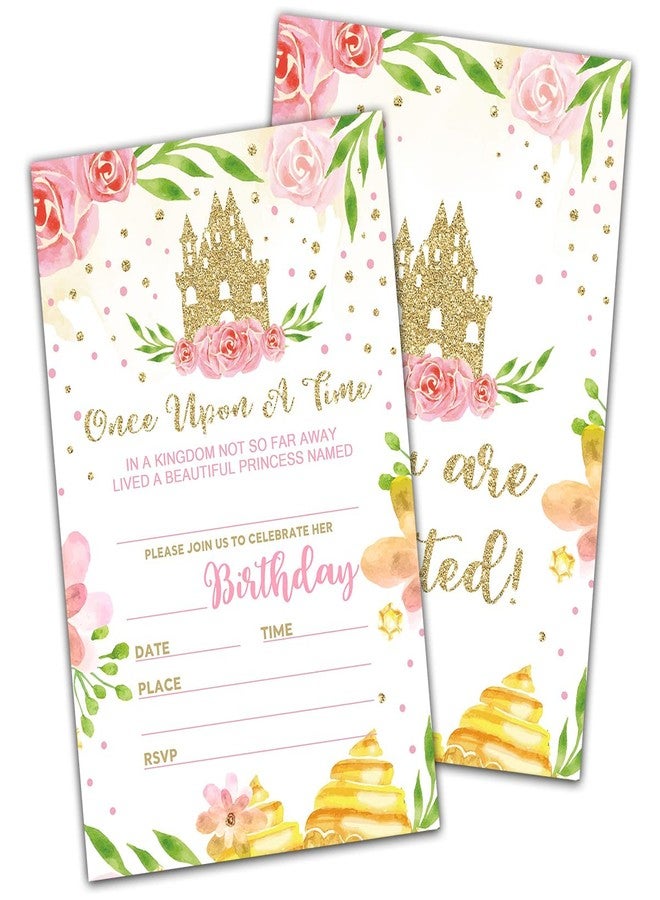 NYCTUG Floral Castle Theme Birthday Invitation(4" X 6"), Fairy Tale Little Princess Party Double-Sided Invites- 20 Invitations With Envelopes-Personalized Party Supplies-A25 - Image 1