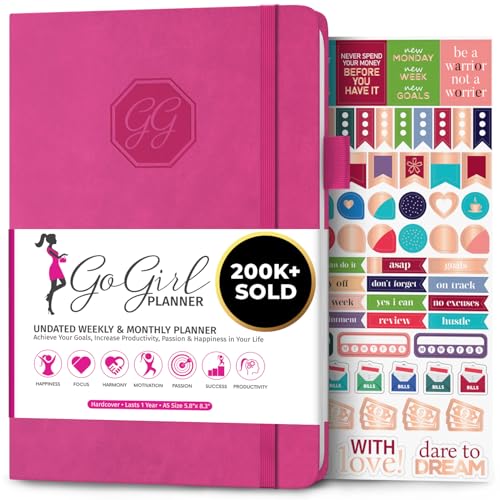 GoGirl Planner and Organizer for Women – A5 Size Weekly Planner, Goals Journal & Agenda to Improve Time Management, Productivity & Live Happier. Undated – Start Anytime, Lasts 1 Year – Hot Pink - Image 1