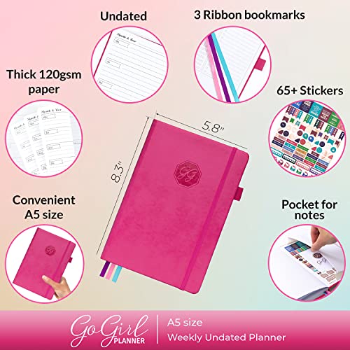 GoGirl Planner and Organizer for Women – A5 Size Weekly Planner, Goals Journal & Agenda to Improve Time Management, Productivity & Live Happier. Undated – Start Anytime, Lasts 1 Year – Hot Pink - Image 2