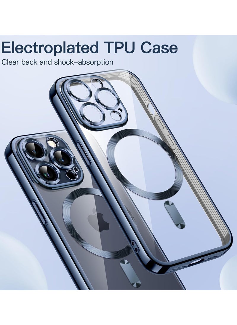 Generic - iPhone 16 Pro Clear Case with MagSafe Wireless Charging Compatible Back Cover with Electroplating Shockproof Frame-BLUE - Image 1