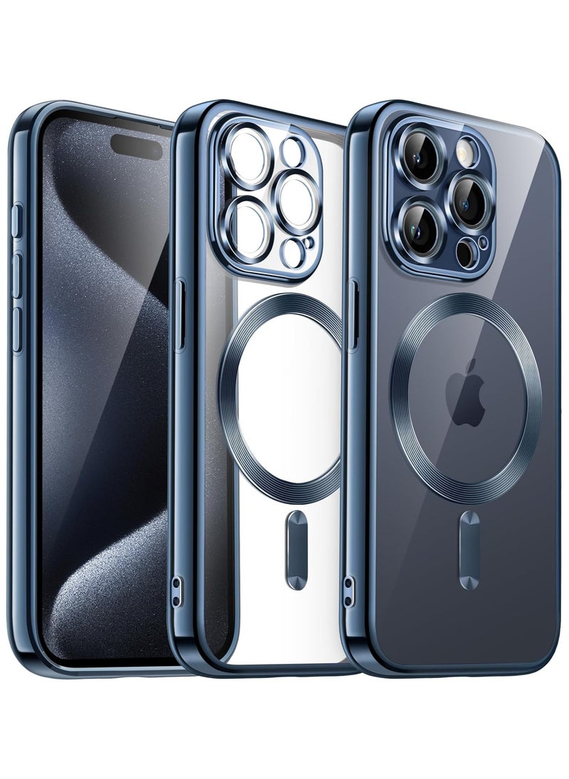 Generic - iPhone 16 Pro Clear Case with MagSafe Wireless Charging Compatible Back Cover with Electroplating Shockproof Frame-BLUE - Image 1