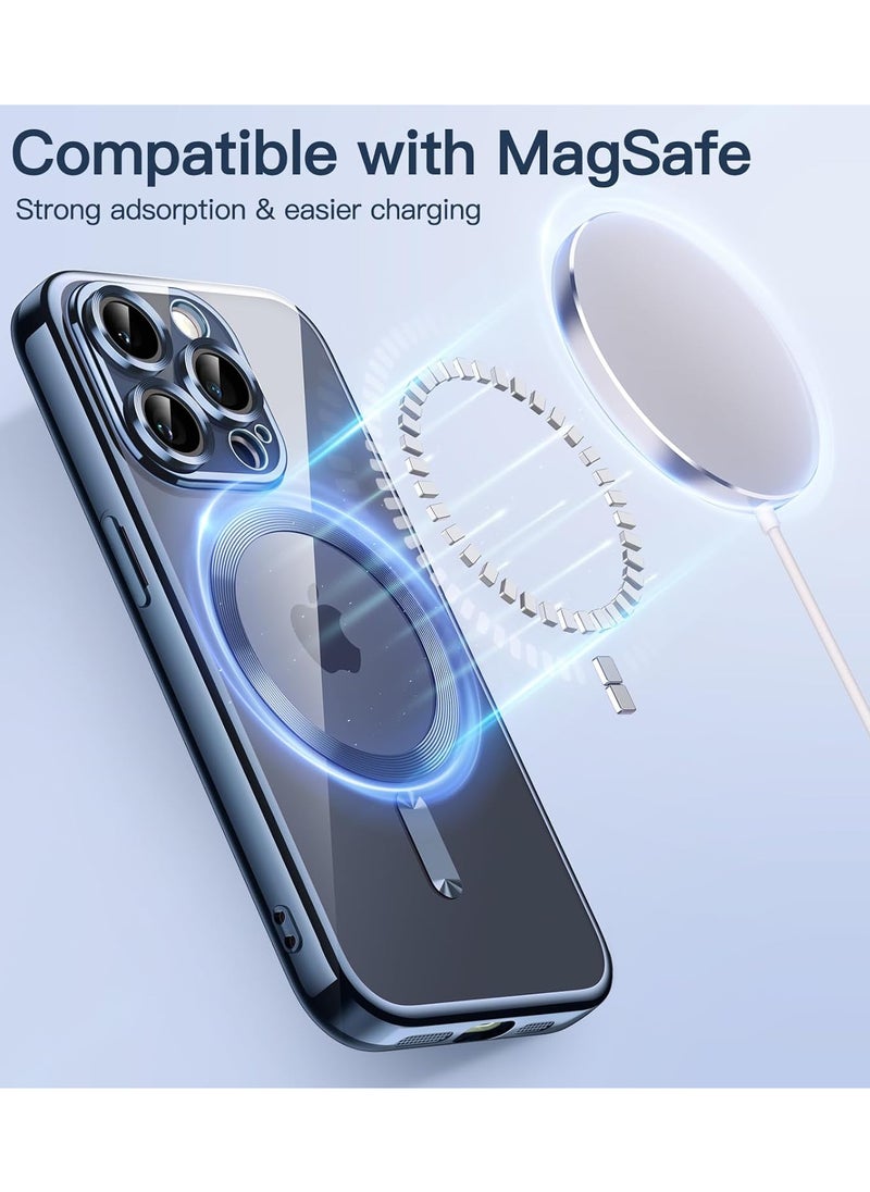 Generic - iPhone 16 Pro Clear Case with MagSafe Wireless Charging Compatible Back Cover with Electroplating Shockproof Frame-BLUE - Image 1