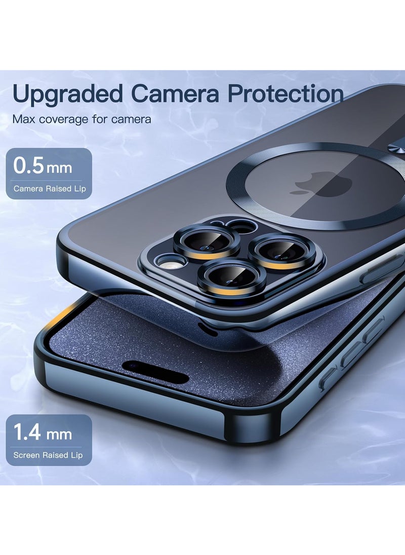Generic - iPhone 16 Pro Clear Case with MagSafe Wireless Charging Compatible Back Cover with Electroplating Shockproof Frame-BLUE - Image 1