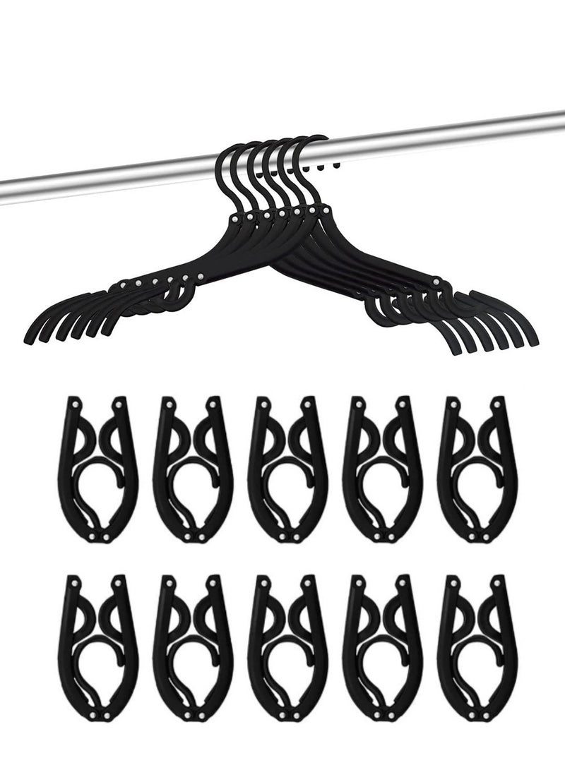 ممون 10 قطع من شماعات السفر، مستلزمات السفن السياحية، شماعات ملابس محمولة قابلة للطي، إكسسوارات السفر، رف تجفيف الملابس القابل للطي (أسود) - Image 1
