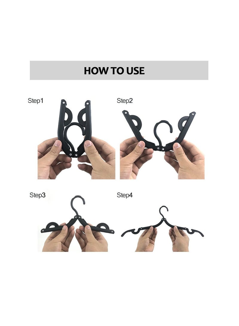 ممون 10 قطع من شماعات السفر، مستلزمات السفن السياحية، شماعات ملابس محمولة قابلة للطي، إكسسوارات السفر، رف تجفيف الملابس القابل للطي (أسود) - Image 5