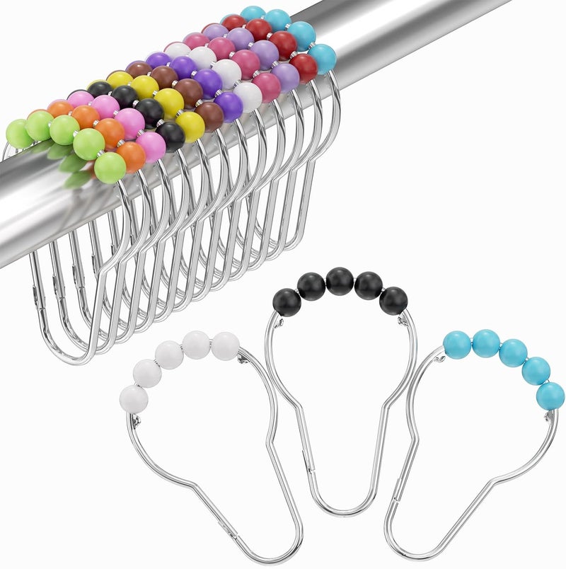 Amazer Shower Curtain Hooks, Decorative Shower Curtain Hooks, Colorful Shower Curtain Hooks, Rustproof Stainless Steel Shower Hooks for Bathroom Shower Curtain-Set of 12 - Image 1