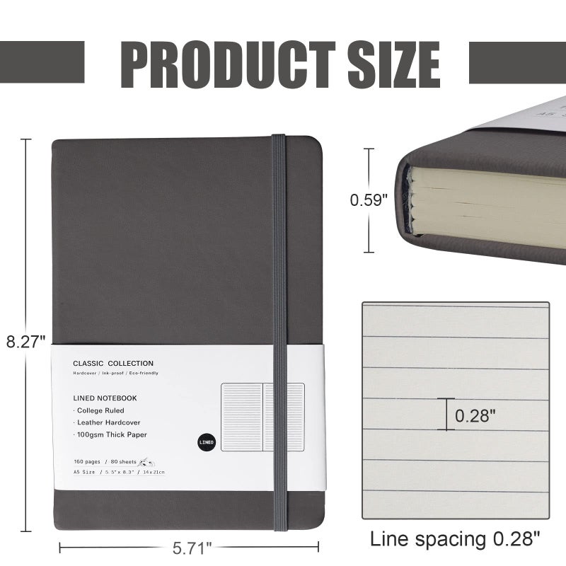 EMOMAS Lined Journal Notebook â€“ Hardcover Notebook for Men & Women â€“ Journals for Writing, Work, School, Home & Daily Notes, 160 Pages â€“ Medium A5, 5.7"x8", 100 gsm Thick Paper (Dark Gray)â€‹ - Image 2