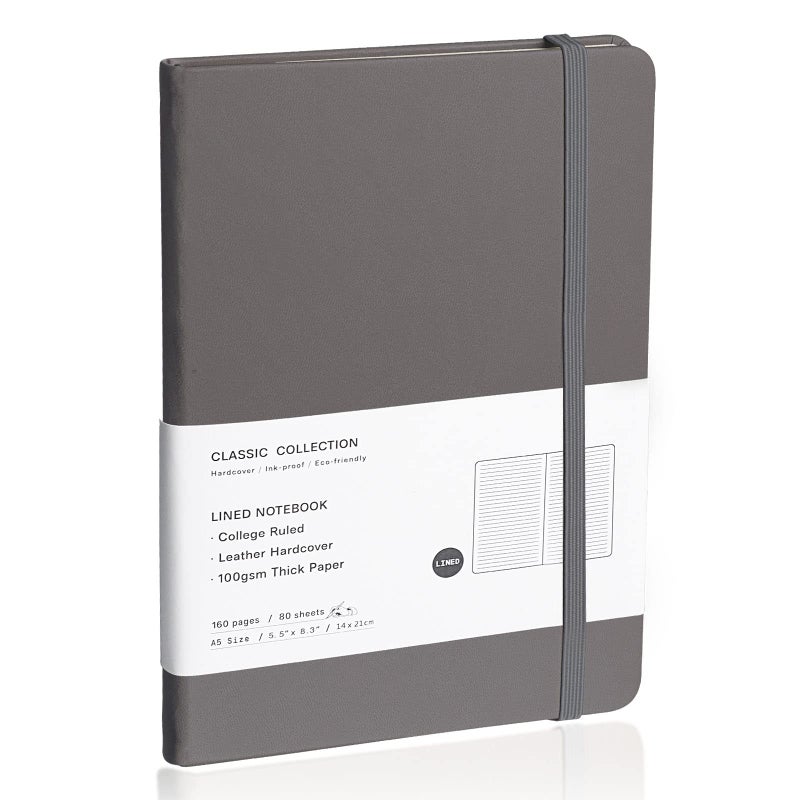 EMOMAS Lined Journal Notebook â€“ Hardcover Notebook for Men & Women â€“ Journals for Writing, Work, School, Home & Daily Notes, 160 Pages â€“ Medium A5, 5.7"x8", 100 gsm Thick Paper (Dark Gray)â€‹ - Image 1