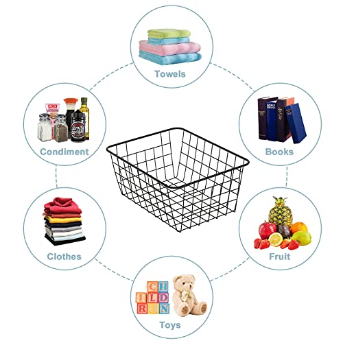 JUNCHU CHERRY Wire Kitchen Storage Basket 2 Packs,Perfect Pantry Organization Accessories Basket,Laundry,Countertop Organization,Suitable for Kitchen,Bathroom,Bedroom,Tabletop,Stackable,Black - Image 2
