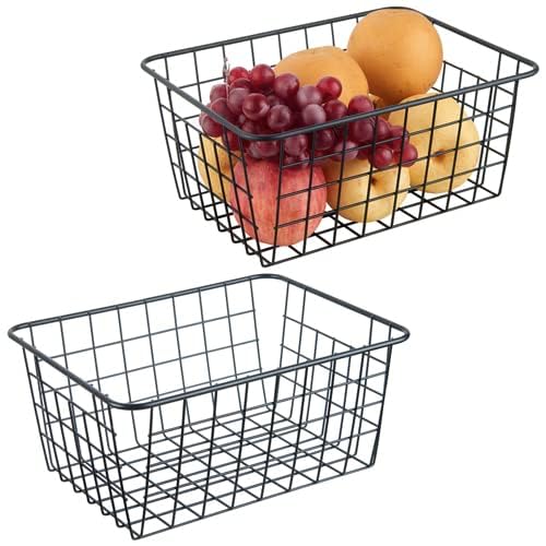 JUNCHU CHERRY Wire Kitchen Storage Basket 2 Packs,Perfect Pantry Organization Accessories Basket,Laundry,Countertop Organization,Suitable for Kitchen,Bathroom,Bedroom,Tabletop,Stackable,Black - Image 1