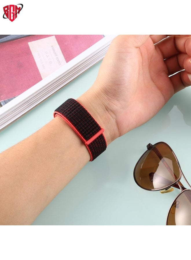 BGM Watch Band Strap For Fitbit Versa / Versa 2 Nylon Watch Band with Hook and Loop Fastener(Black Red)  - Image 5