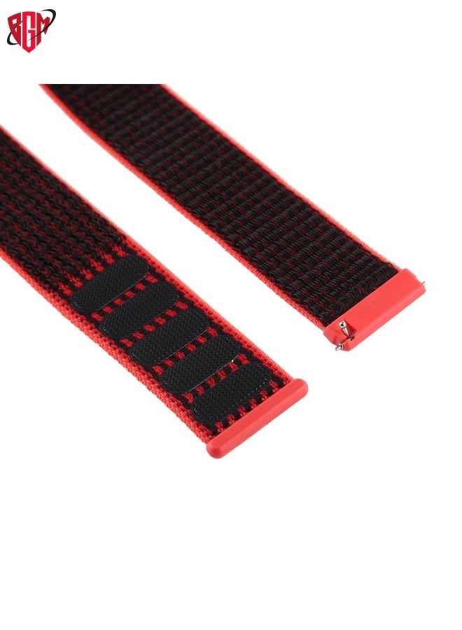 BGM Watch Band Strap For Fitbit Versa / Versa 2 Nylon Watch Band with Hook and Loop Fastener(Black Red)  - Image 4
