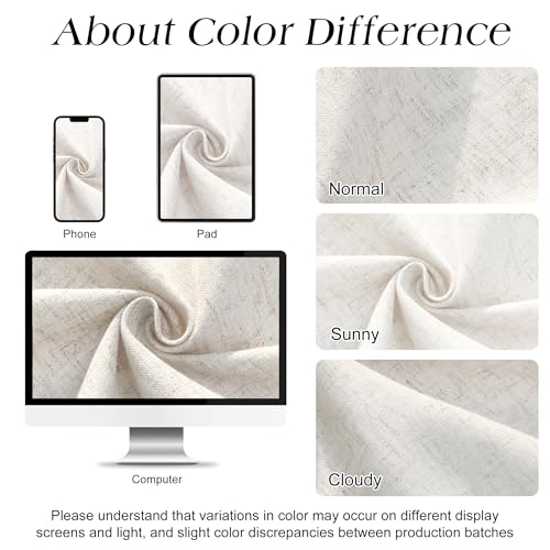 Naturoom Extra Long Linen Shower Curtain 84 Inch Long Weighted Thick Fabric Bath Shower Curtain Set with Hooks, XLong Tall Country Farmhouse Beige Curtains for Bathroom, 72x84 - Image 4
