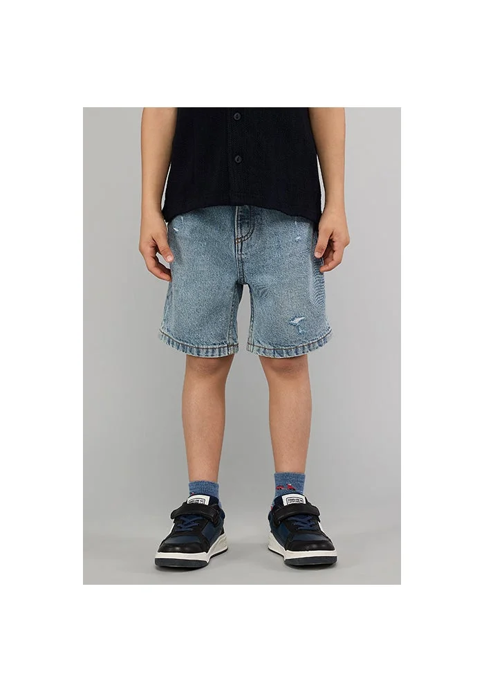 أر أند بي Washed Denim Shorts with Button Closure