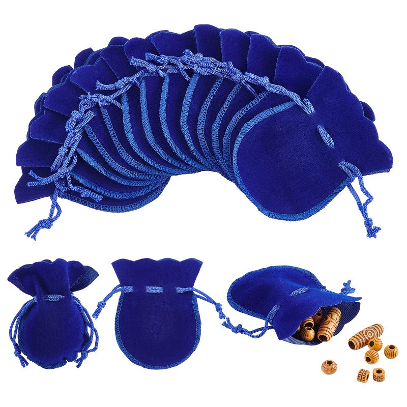 NBEADS 50 Pcs Velvet Drawstring Bags 354275 Calabash Shape Drawstring Jewelry Pouches Candy Gift Packaging Bags for Christmas Wedding Birthday Party Favors Medium Blue