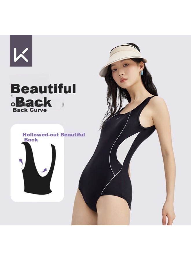 Keep Women's One-piece Triangle Waist Slimming Compeive Swimwear Professional Training Spa Swimsuit Black XL - Image 5