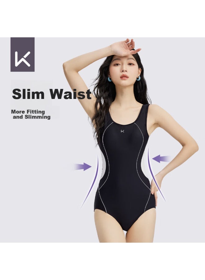 Keep Women's One-piece Triangle Waist Slimming Compeive Swimwear Professional Training Spa Swimsuit Black XL - Image 3