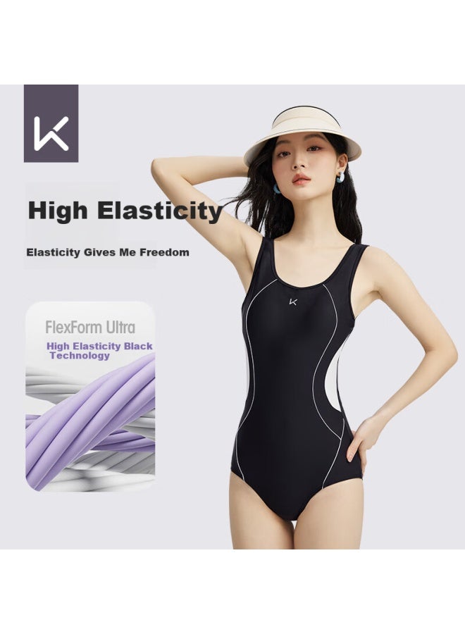 Keep Women's One-piece Triangle Waist Slimming Compeive Swimwear Professional Training Spa Swimsuit Black XL - Image 2