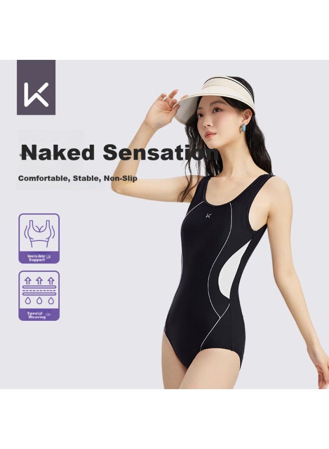 Keep Women's One-piece Triangle Waist Slimming Compeive Swimwear Professional Training Spa Swimsuit Black XL - Image 4