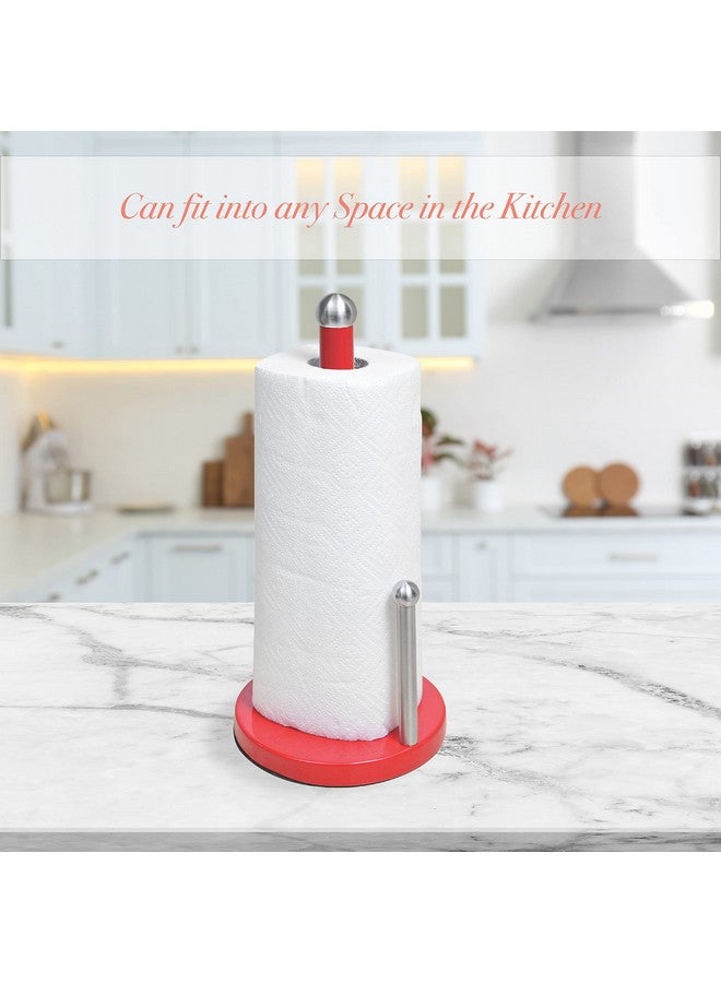 Kitchen Details Countertop Single Tear Paper Towel Holder, Free Standing, Weighted Bottom, Holds Large Rolls, Dispenser Bar Prevents Unraveling, Red - Image 3