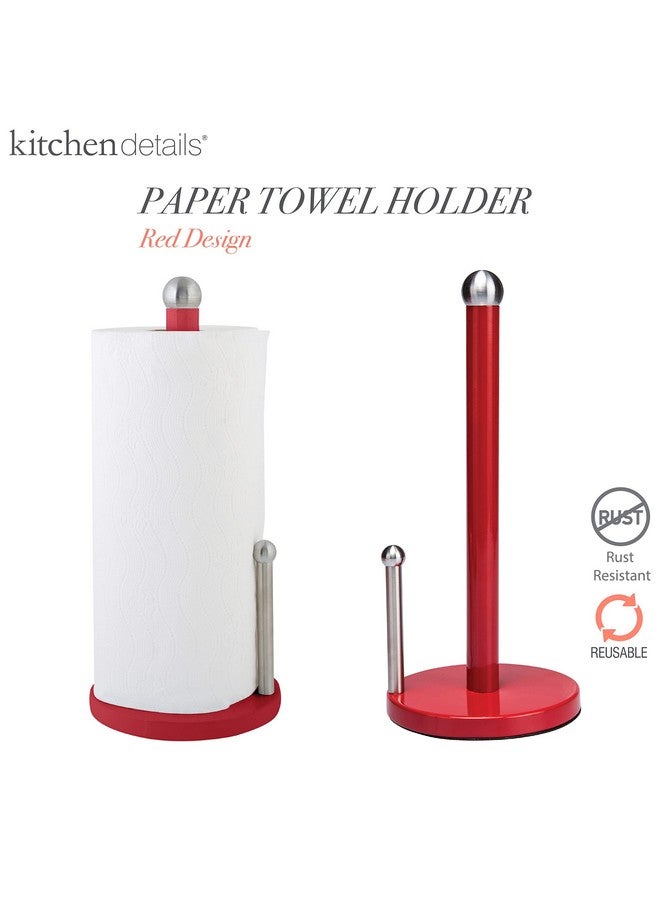 Kitchen Details Countertop Single Tear Paper Towel Holder, Free Standing, Weighted Bottom, Holds Large Rolls, Dispenser Bar Prevents Unraveling, Red - Image 2