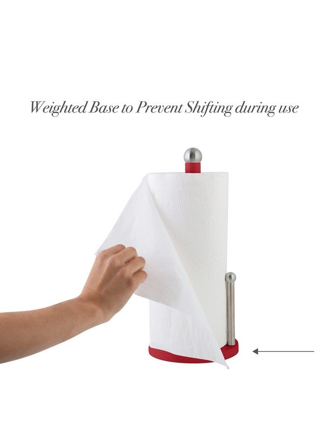 Kitchen Details Countertop Single Tear Paper Towel Holder, Free Standing, Weighted Bottom, Holds Large Rolls, Dispenser Bar Prevents Unraveling, Red - Image 4
