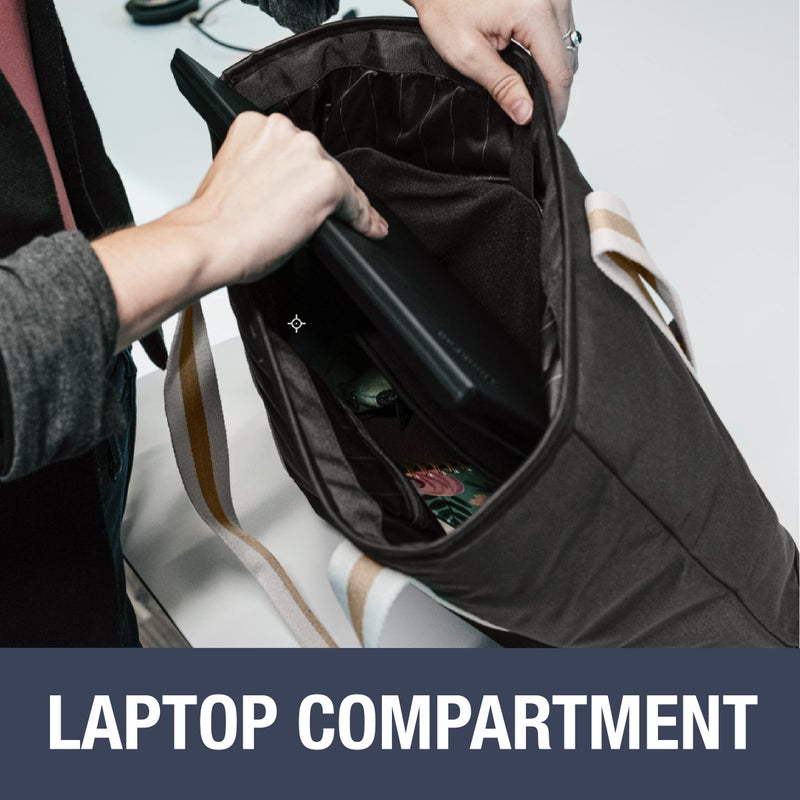 CleverMade Premium Malibu Tote Bag with Laptop Compartment; Stylish Purse for Work, Beach, and Travel; Made From Recycled Materials, Navy Large - Image 4