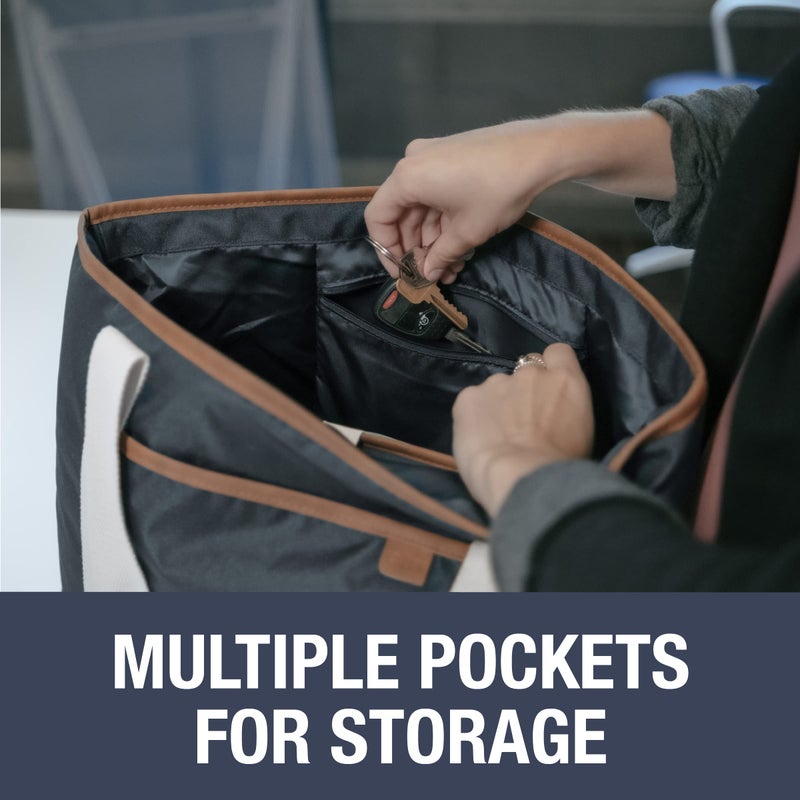 CleverMade Premium Malibu Tote Bag with Laptop Compartment; Stylish Purse for Work, Beach, and Travel; Made From Recycled Materials, Navy Large - Image 5