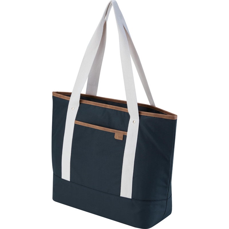 CleverMade Premium Malibu Tote Bag with Laptop Compartment; Stylish Purse for Work, Beach, and Travel; Made From Recycled Materials, Navy Large - Image 1