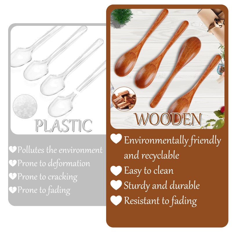 Ninsula 7PCS Wooden Spoons, 5.9 Inch Wooden Spoons for Eating, Natural Wood Grain Spoon, Hardwood Wooden Honey Teaspoon for Yogurt, Coffee, Tea, Jam, Sugar, Ice Cream - Image 3