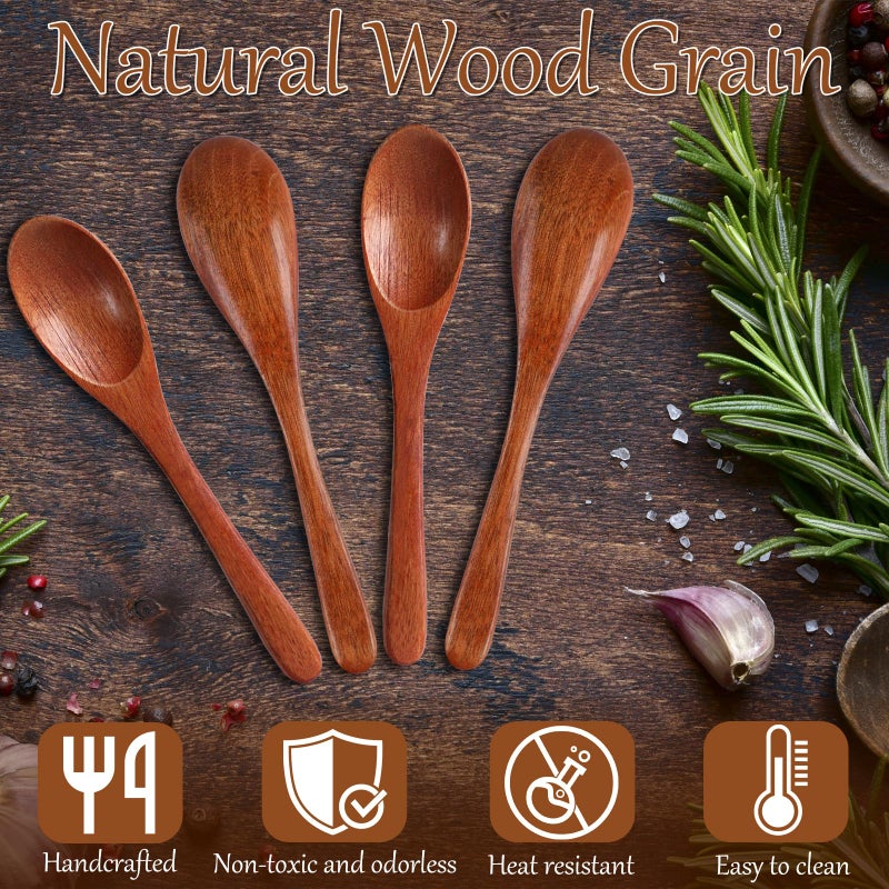 Ninsula 7PCS Wooden Spoons, 5.9 Inch Wooden Spoons for Eating, Natural Wood Grain Spoon, Hardwood Wooden Honey Teaspoon for Yogurt, Coffee, Tea, Jam, Sugar, Ice Cream - Image 4