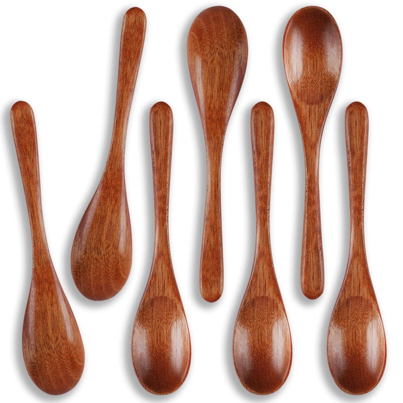 Ninsula 7PCS Wooden Spoons, 5.9 Inch Wooden Spoons for Eating, Natural Wood Grain Spoon, Hardwood Wooden Honey Teaspoon for Yogurt, Coffee, Tea, Jam, Sugar, Ice Cream - Image 1