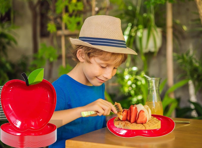 Gansita 50Pcs Back to School Red Apple Paper Plates First Day of School Red Apple Shape Paper Plates School Season Disposable Tableware Dinnerware for Back to School Party Supplies and Table Decoration - Image 5