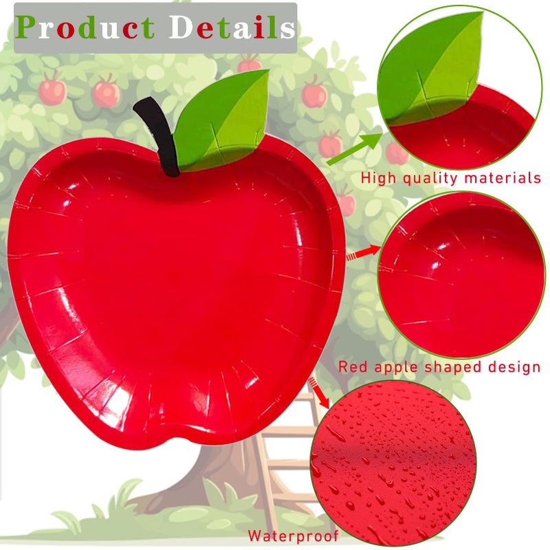 Gansita 50Pcs Back to School Red Apple Paper Plates First Day of School Red Apple Shape Paper Plates School Season Disposable Tableware Dinnerware for Back to School Party Supplies and Table Decoration - Image 3