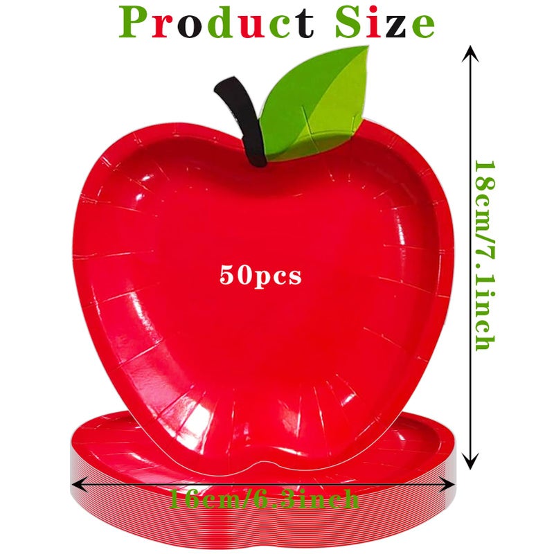 Gansita 50Pcs Back to School Red Apple Paper Plates First Day of School Red Apple Shape Paper Plates School Season Disposable Tableware Dinnerware for Back to School Party Supplies and Table Decoration - Image 2