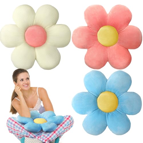 Sratte 3 Pcs Flower Pillows Flower Shaped Throw Pillow Cute Daisy Pillow Seating Cushions for Adults Home Bedroom Sofa Chair Couch Decor(Multicolored,16") - Image 1