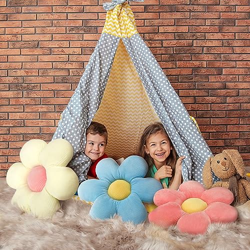 Sratte 3 Pcs Flower Pillows Flower Shaped Throw Pillow Cute Daisy Pillow Seating Cushions for Adults Home Bedroom Sofa Chair Couch Decor(Multicolored,16") - Image 3