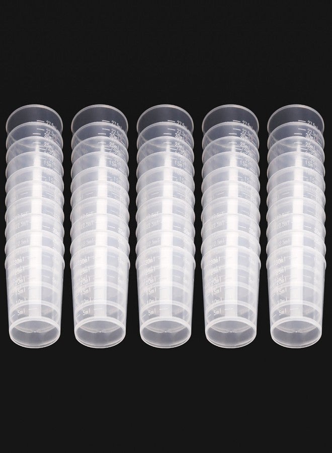WXJ13 50 Pack 30ml Plastic Reusable Graduated Cups Transparent Scale Cups with 50 Pack Wooden Stirring Sticks for Mixing Paint, Stain, Epoxy, Resin - Image 3