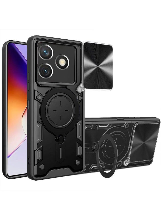ثلاثة نمور لـ Honor X5C / X5C Plus 4G Case, غطاء عدسة الكاميرا الشريحة, حامل الحلقة المغناطيسية الركض حالة الهاتف الوقائي لـ Honor X5C / X5C Plus 4G, أسود - Image 1