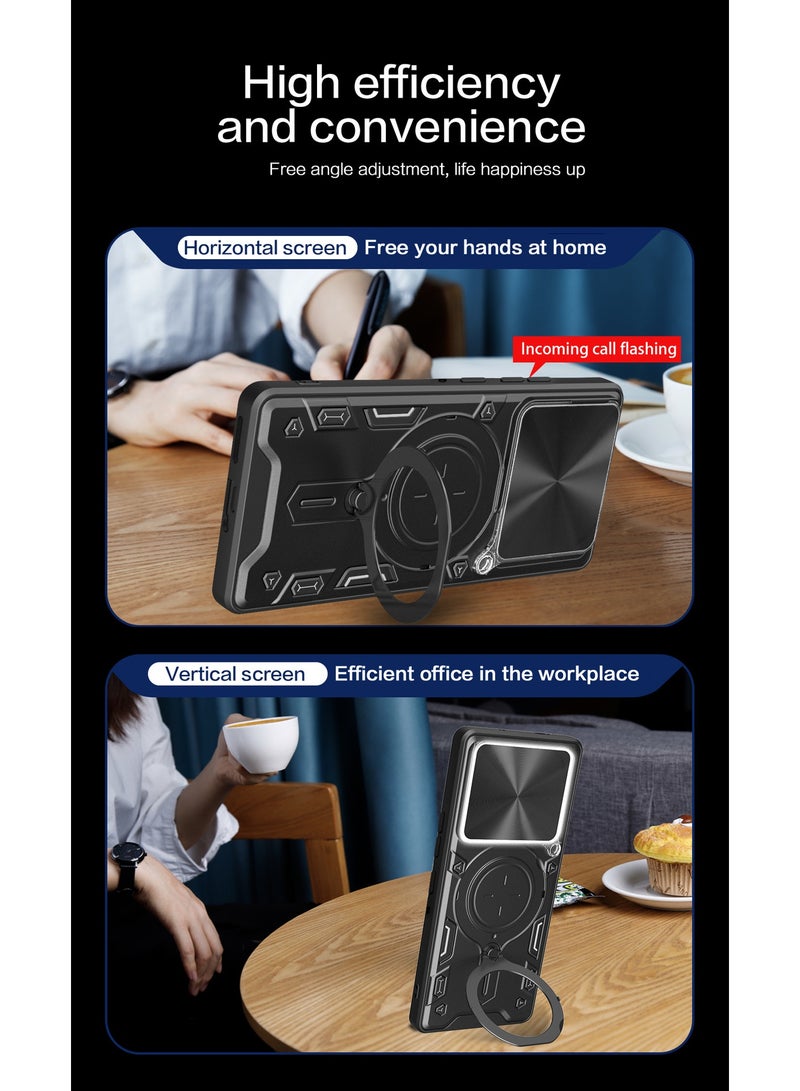 ثلاثة نمور لـ Honor X5C / X5C Plus 4G Case, غطاء عدسة الكاميرا الشريحة, حامل الحلقة المغناطيسية الركض حالة الهاتف الوقائي لـ Honor X5C / X5C Plus 4G, أسود - Image 5