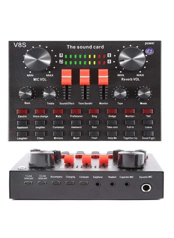 ELTRAZONE V8S Live Sound Card Bluetooth Audio Mixer – All-in-One Portable Voice Changer with 16 Sound Effects, Studio-Quality Streaming Audio Interface for Live Broadcast, Podcasting, Singing, Gaming, and Voice Recording with Mobile & PC Compatibility  - Image 1