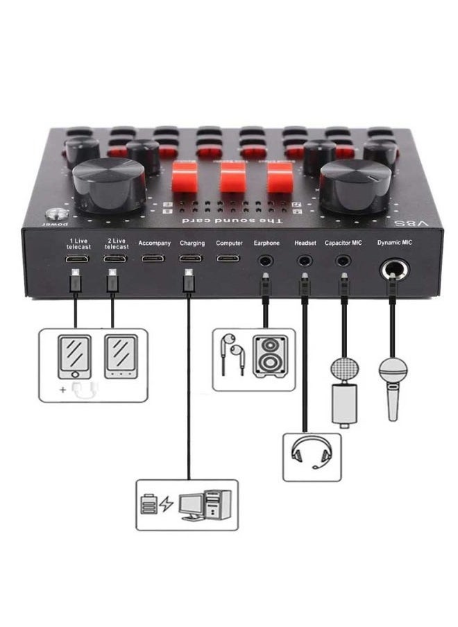 ELTRAZONE V8S Live Sound Card Bluetooth Audio Mixer – All-in-One Portable Voice Changer with 16 Sound Effects, Studio-Quality Streaming Audio Interface for Live Broadcast, Podcasting, Singing, Gaming, and Voice Recording with Mobile & PC Compatibility  - Image 2