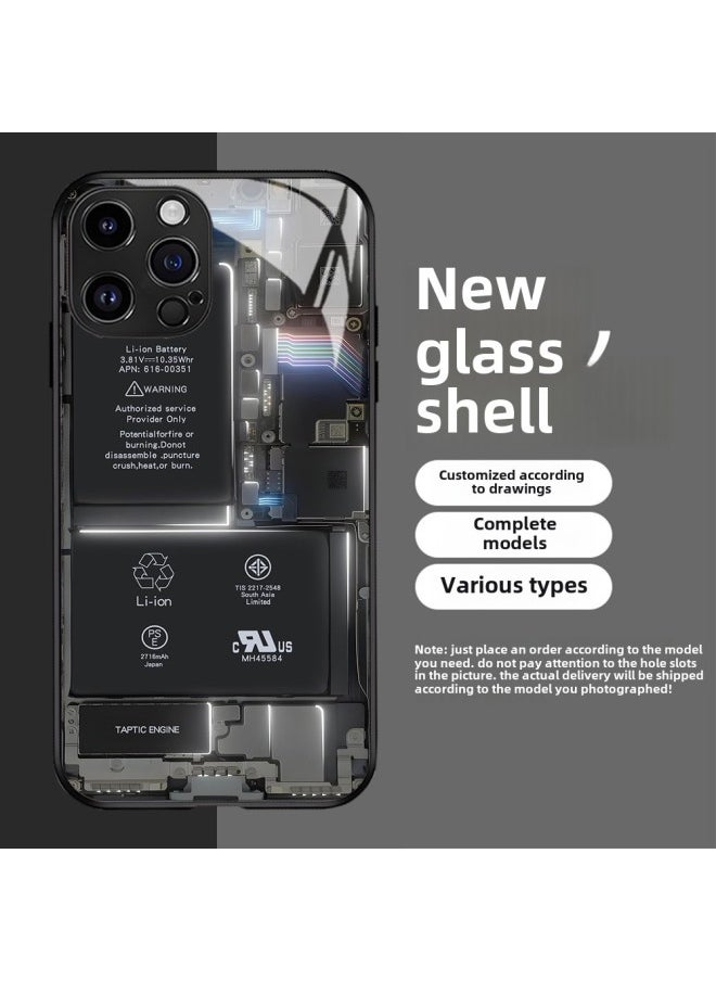 Generic - Circuit Board Phone Case For 13 14promax Creative 12 Cool 15 Model Glass Case Funny Digital Computer IPhone Protective Cover-Color:High Permeability Glass Shell-graphite Black -994 White-Applicable - Image 1
