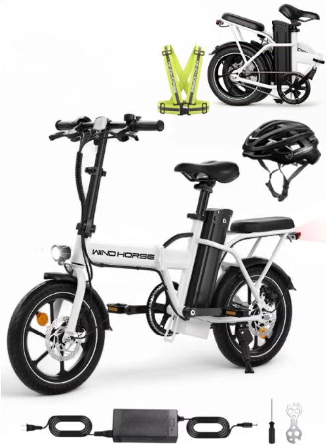 ويندهورس دراجة كهربائية قابلة للطي، محرك 350 واط، بطارية 36 فولت 8 أمبير، سرعة 40 كم/ساعة، مدى 35 كم، فرامل قرصية مزدوجة، إطارات 16 بوصة، هيكل من سبائك الكربون، دراجة كهربائية محمولة بمقعد مزدوج - Image 4