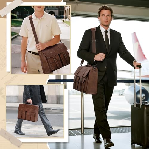 RAINSMORE Mens Messenger Bag 17 Inch Vintage Leather Laptop Briefcase Magnetic Closure Large Satchel Computer Shoulder Bag for Office Travel College, Brown - Image 5