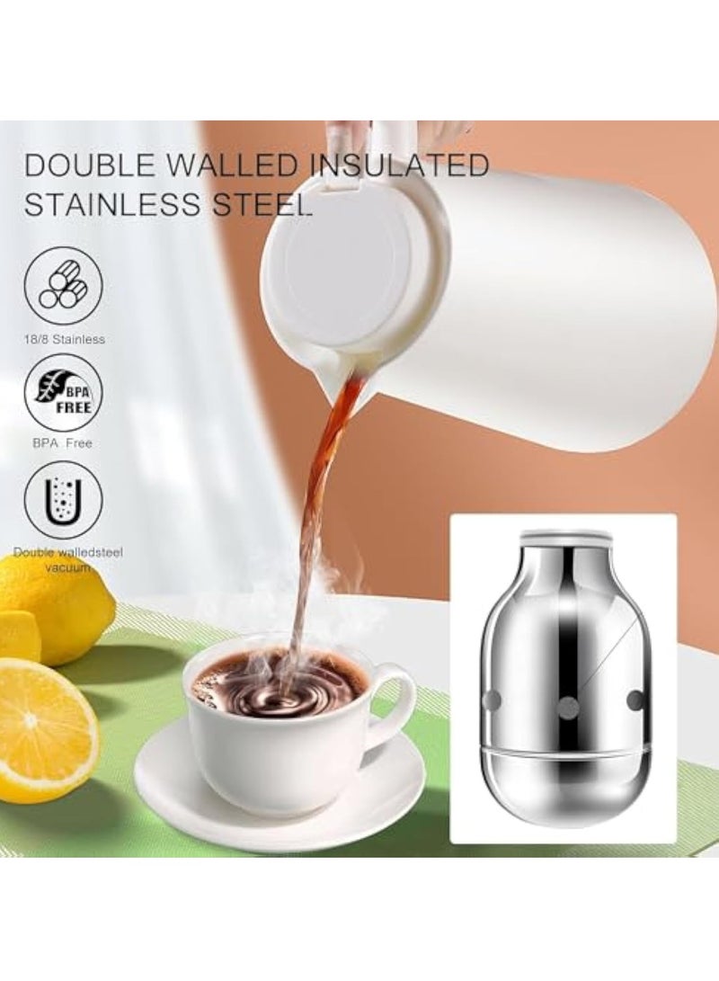 Arabest 1L Double Walled Vacuum Thermos Coffee Pots With Sponge Brush,Thermal Coffee Carafe Glass Liner, Plastic Shell, Thermal insulation 24 Hours, for Hot or cold Coffee,Tea and Water, White - Image 3