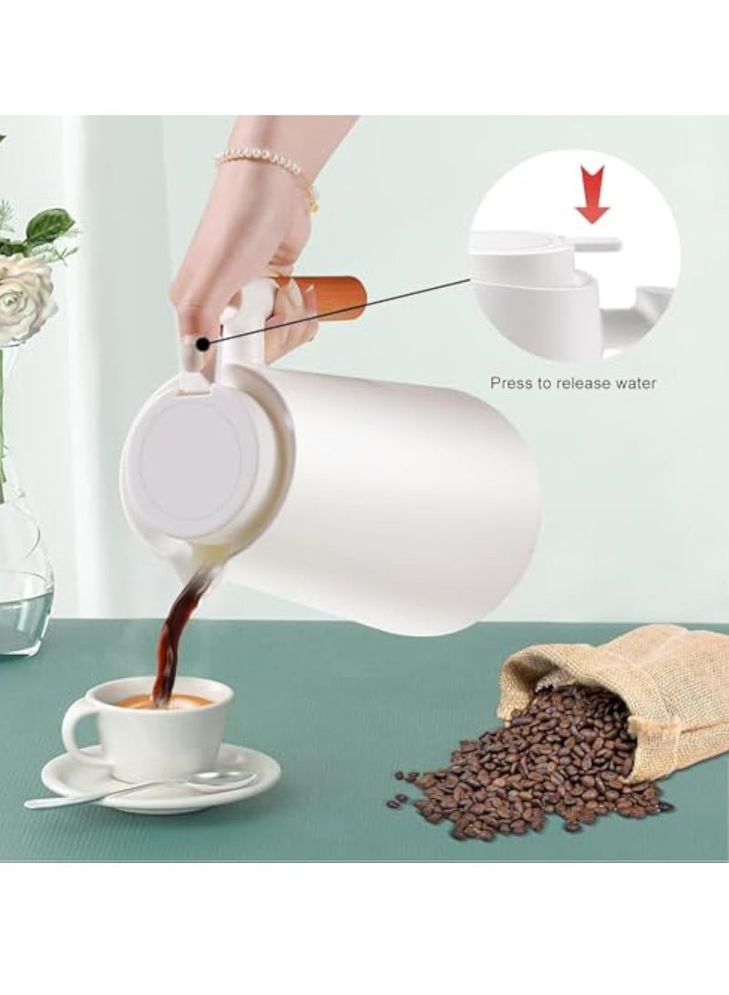 Arabest 1L Double Walled Vacuum Thermos Coffee Pots With Sponge Brush,Thermal Coffee Carafe Glass Liner, Plastic Shell, Thermal insulation 24 Hours, for Hot or cold Coffee,Tea and Water, White - Image 5