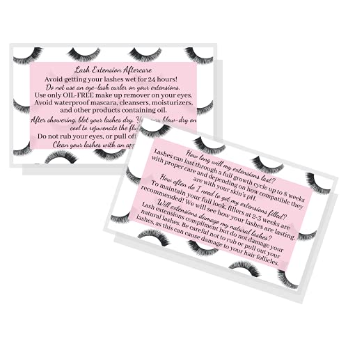 BABYILE Lash Extension Aftercare Cards 50 Pack Eyelash Extension Supplies Lash Print Pink Design Size 35 x 2 inches After Care 23 Week Fillers - Image 1